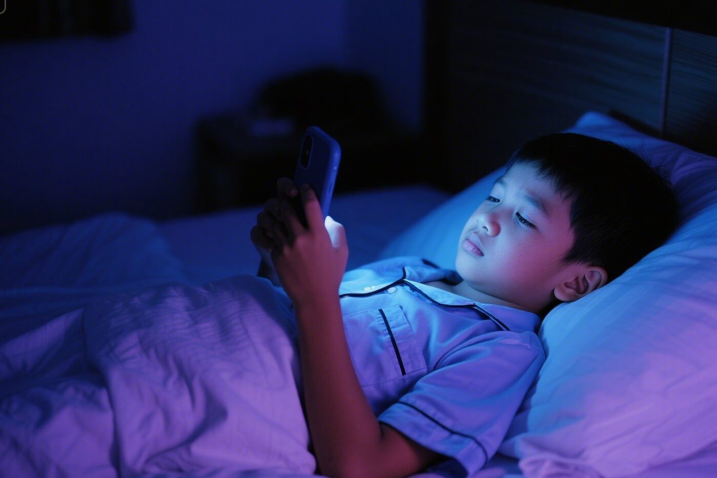 Trẻ thức khuya xem điện thoại gây cản trở phát triển chiều cao tự nhiên